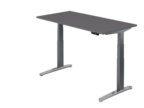 Hammerbacher Sitz-Steh-Schreibtisch elektrisch 160x80cm Graphit/Graphit Alu poliert, Rechteckform, VXBHM16/G/GC