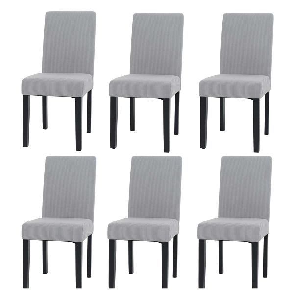 Mendler 6er-Set Esszimmerstuhl Littau, Stuhl Küchenstuhl Hochlehner, Stoff/Textil Cord Holz, hellgrau, dunkle Beine, 107728+107733