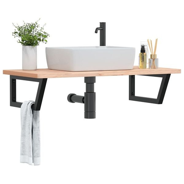 vidaXL Waschbeckenregal Wandmontage Stahl und Massivholz Buche, 3302435