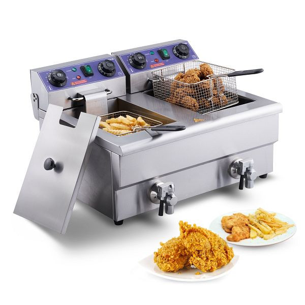VEVOR 12x2L Elektrische Fritteuse Edelstahl 1500W + 1500W Abnehmbare Körbe, SG24L5000W12L1KYVV2