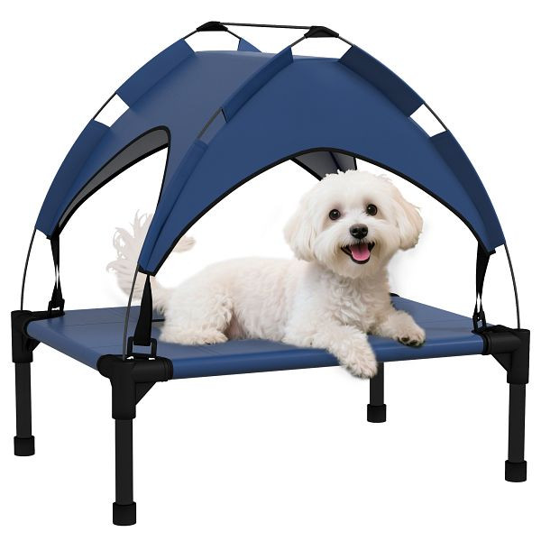 PawHut Hundebett mit Dach, Outdoor, tragbar, wasserabweisend, bis 30 kg, 61 x 46 x 63 cm, Dunkelblau, D04-272V00DB
