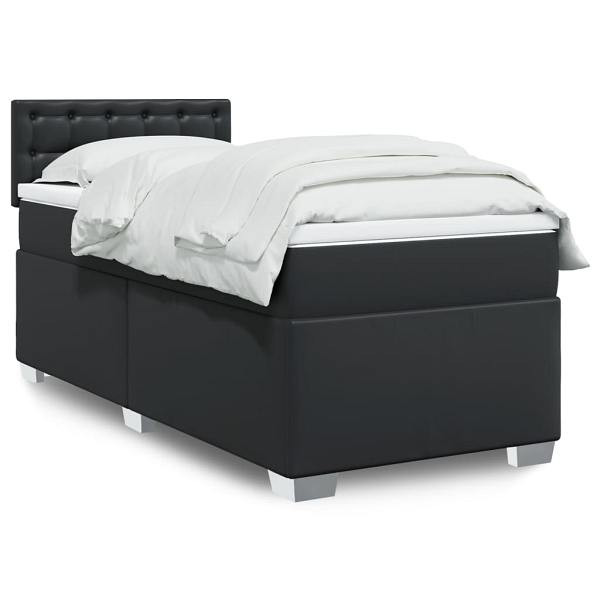 vidaXL Boxspringbett mit Matratze Schwarz 90x200 cm Kunstleder, 3286104
