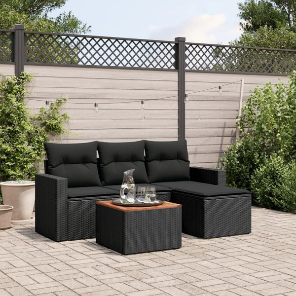 vidaXL 5-teilig Garten-Sofagarnitur mit Kissen Schwarz Poly Rattan, 3224088