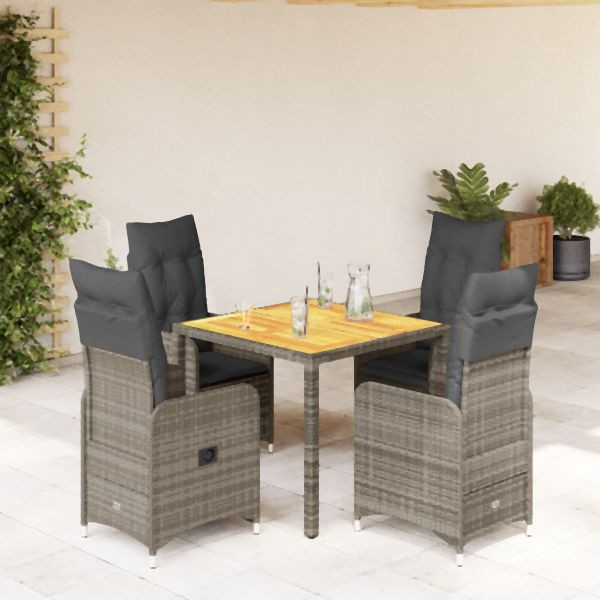 vidaXL 5-tlg. Garten-Bistro-Set mit Kissen Grau Poly Rattan, 3277021