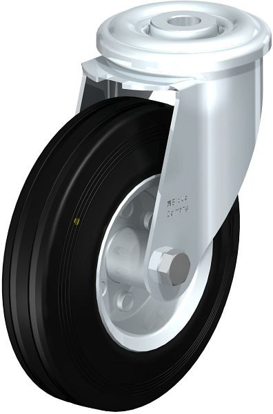 Blickle LER-VE 125R-EL Stahlblech-Lenkrolle mit Rückenloch, Vollgummi, Schwarz, 636357