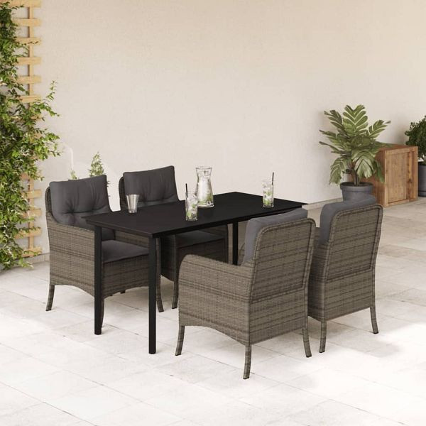 vidaXL 5-teilig Garten-Essgruppe mit Kissen Grau Poly Rattan, 3211957