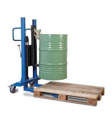 DENIOS Fasslifter Servo FL 8-M aus Stahl, schmales Fahrwerk, für 60-/200-Liter-Fässer, 181092