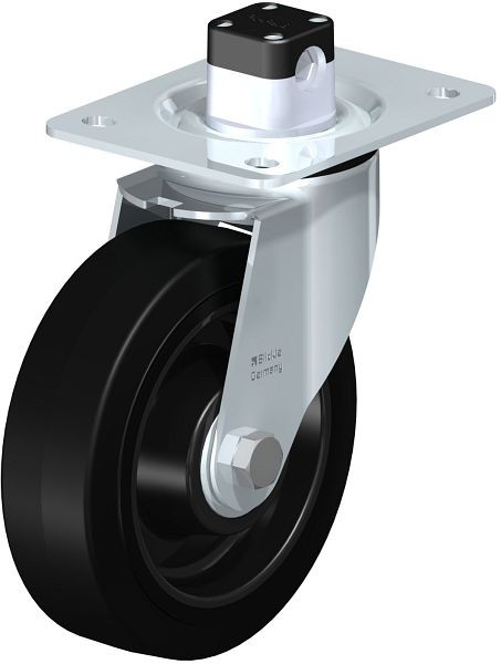 Blickle LE-POEV 160K-CS11 Stahlblech-Lenkrolle mit Anschraubplatte & Zentralfeststeller, Elastik-Vollgummi, Schwarz, 751870