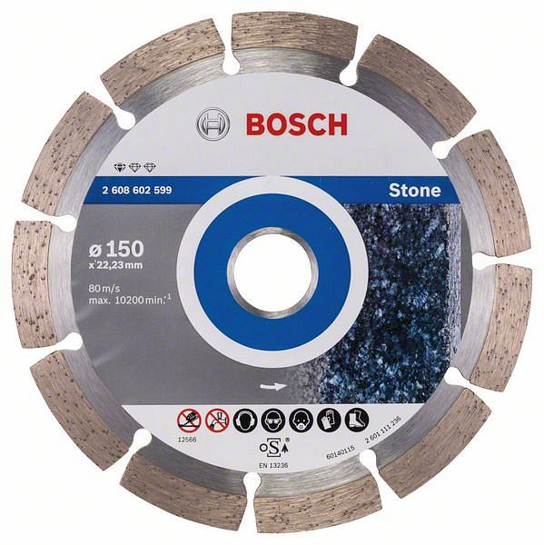 Bosch Diamanttrennscheibe Standard for Stone, 150 x 22,23 x 2 x 10 mm, 2608602599