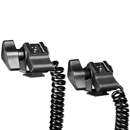 Walimex 2-fach Spiral-Blitzkabel TTL Pentax, mit schwenkbaren Blitzadaptern für 2 Kompaktblitzgeräte, Steckfüße arretierbar, 1017637