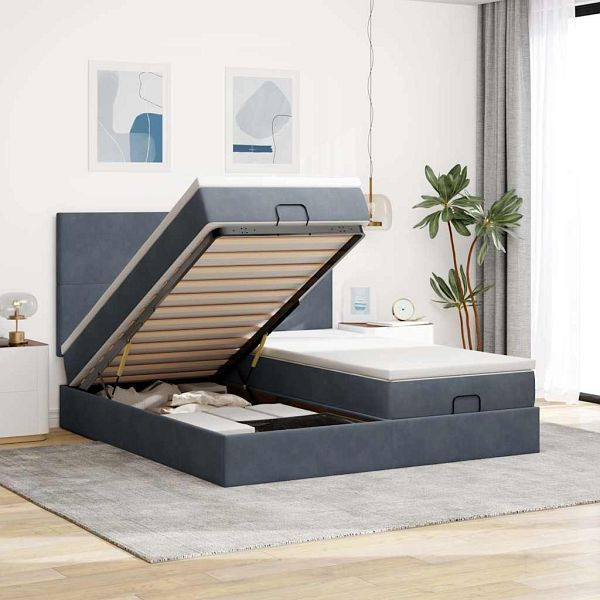 vidaXL Ottoman-Bett mit Matratzen & LEDs Dunkelgrau 200x200 cm Samt, 3314610