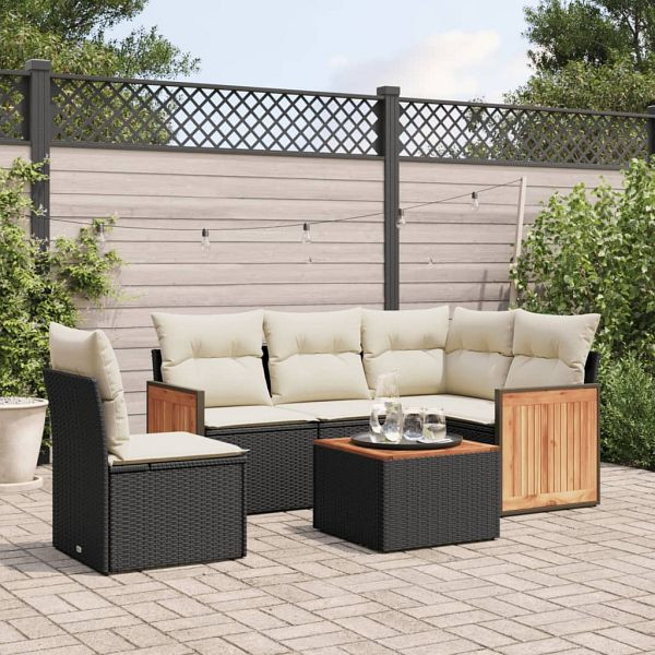 vidaXL 6-teilig Garten-Sofagarnitur mit Kissen Schwarz Poly Rattan, 3260061