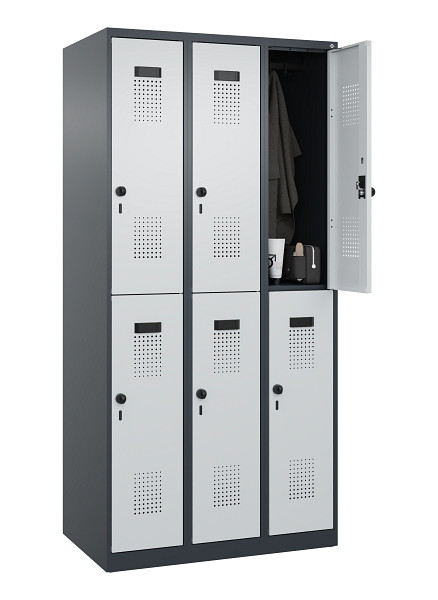 C+P Doppelstöckiger Spind Evolo PLUS, 6 Fächer, 1850x900x500mm, 7016/7035, Drehriegel, 049300-30 S10017