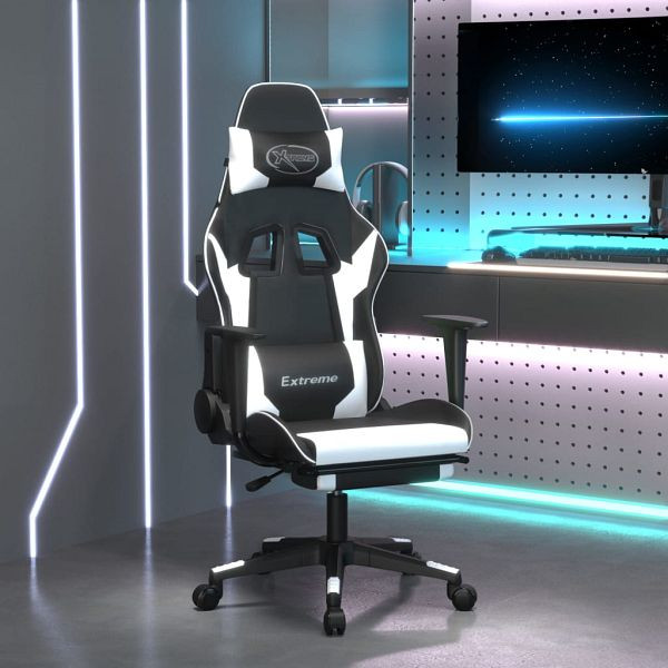 vidaXL Gaming-Stuhl mit Fußstütze Schwarz und Weiß Kunstleder, 3143704