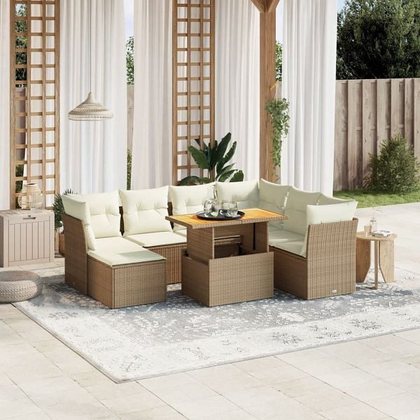 vidaXL 8-tlg. Garten-Sofagarnitur mit Kissen Beige Poly Rattan, 3275494