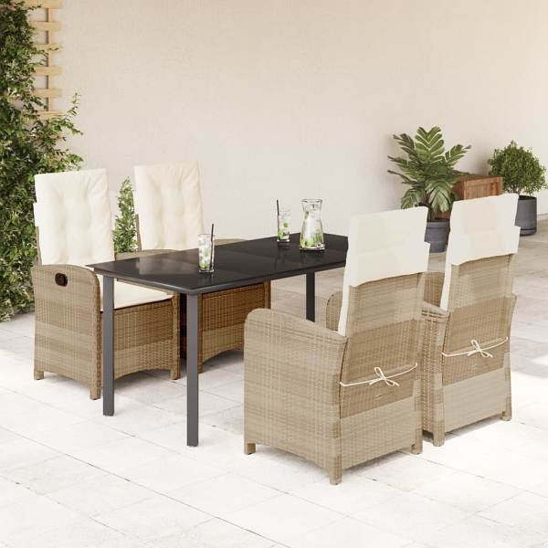 vidaXL 5-tlg. Garten-Essgruppe mit Kissen Beige Poly Rattan, UV-beständig, 3212384