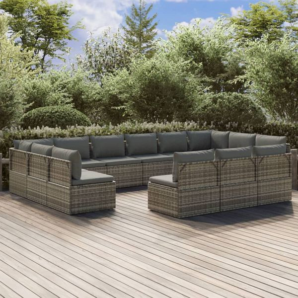 vidaXL 13-teilig Garten-Lounge-Set mit Kissen Grau Poly Rattan, 3157357