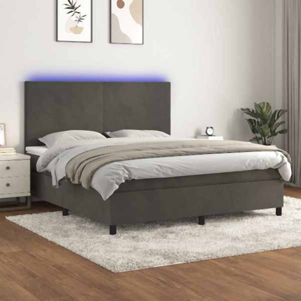 vidaXL Boxspringbett mit Matratze & LED Dunkelgrau 160x200 cm Samt, 3136012