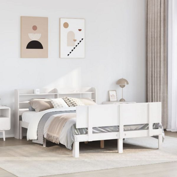 vidaXL Bettgestell mit Kopfteil ohne Matratze Weiß 150x200 cm, 3306830