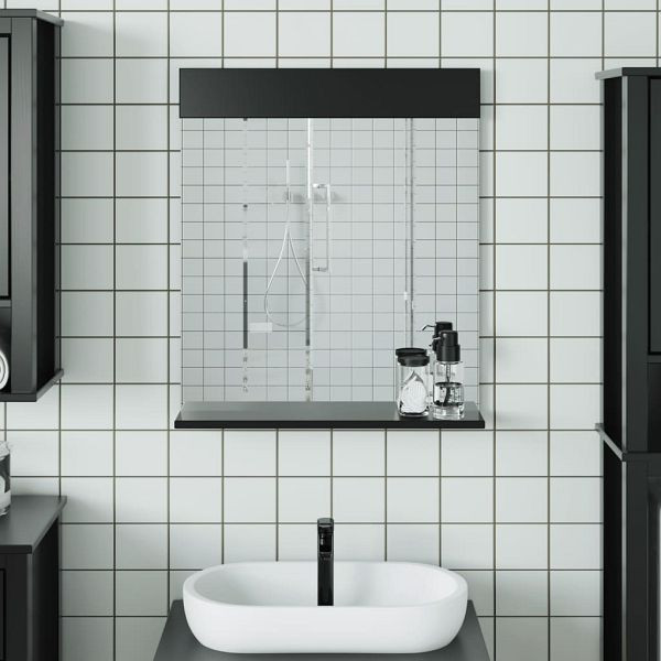vidaXL Badspiegel mit Ablage BERG Schwarz 60x12x70 cm Massivholz, 358559