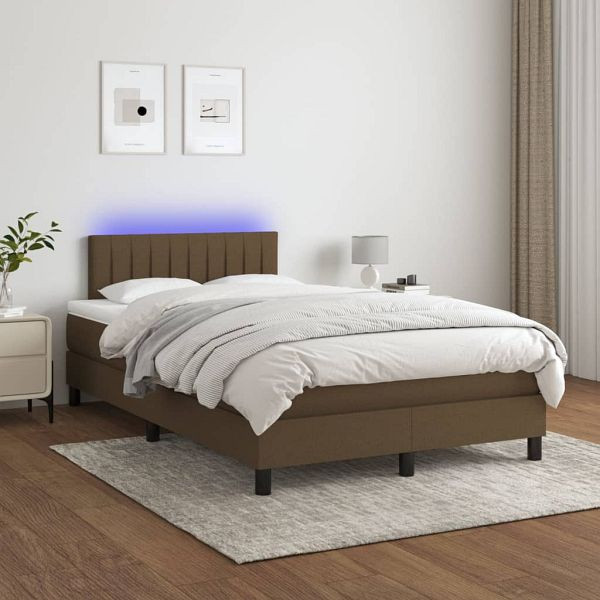 vidaXL Boxspringbett mit Matratze & LED Dunkelbraun 120x200 cm Stoff, 3133304