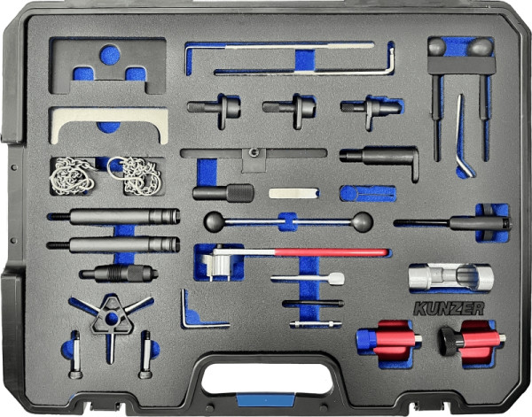 Kunzer Motor-Einstellwerkzeugsatz AUDI / VW / SEAT / SKODA / FORD / MITSUBISHI Für 1.2-, 1.4-, 1.6-, 1.9-, 2.0-, 2.5- und 3.3-Liter, 77M810