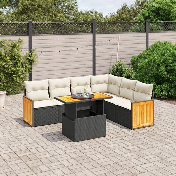 vidaXL 7-teilig Garten-Sofagarnitur mit Kissen Schwarz Poly Rattan, 3273975