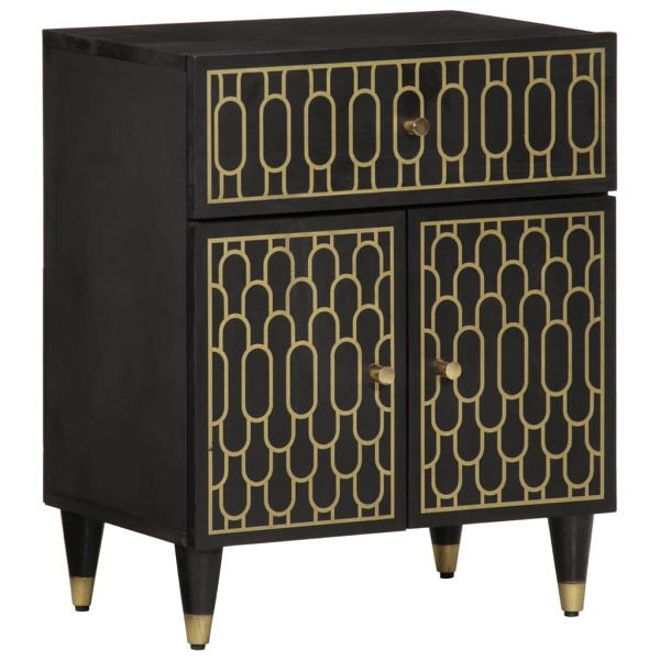 vidaXL Nachttisch 50x33x60 cm Massivholz Mango, Material: Massives Mangoholz mit schwarzem Finish, Holzwerkstoff, Eisen, 358331