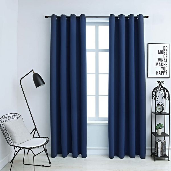 vidaXL Verdunkelungsvorhänge mit Metallösen 2 Stück Blau 140x175 cm, 134450