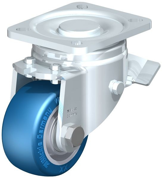 Blickle LH-ALBS 82K-ST Stahlblech-Lenkrolle, Schwerlast-Ausführung, mit Anschraubplatte & Feststeller, Blickle Besthane® Soft, Blau, 852449