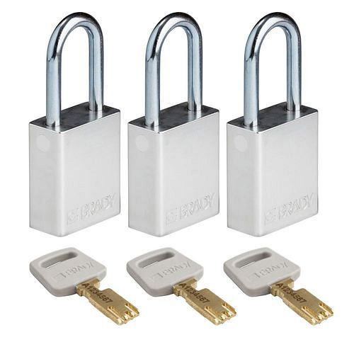 Brady Vorhängeschlösser SafeKey, mit Stahlbügel, VE: 3 Stück, lichte Bügelhöhe 38,10 mm, weiß, 311839