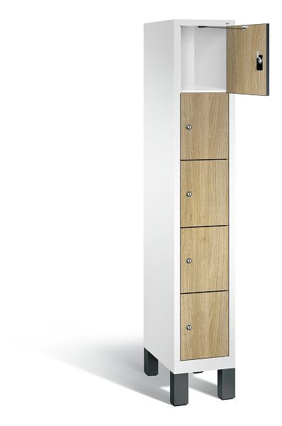 C+P Schließfachschrank Evolo, H1850xB320xT500mm, Farbe: Verkehrsweiß / Dekor Eiche Sereno, 48010-105 S10083