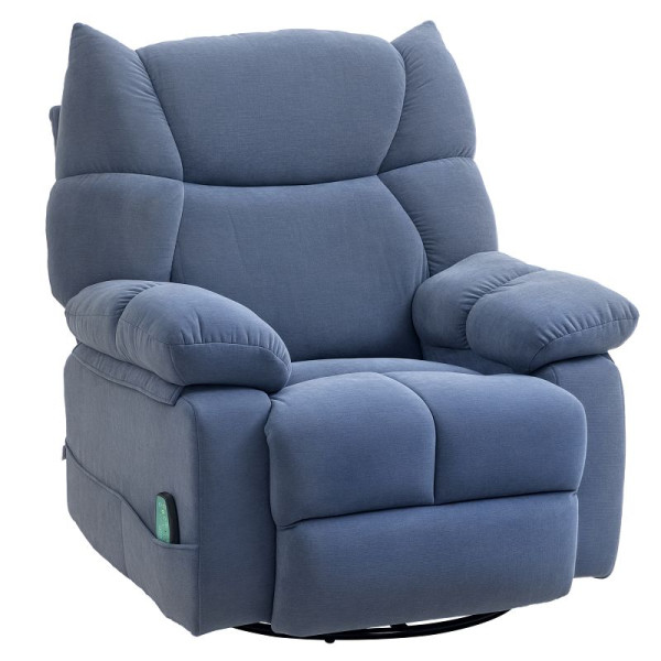 HOMCOM Massagesessel mit Wärme- & Liegefunktion, drehbar, bis 150 kg, Metallgestell, 98x90x98cm, Blau, 700-174V90BU