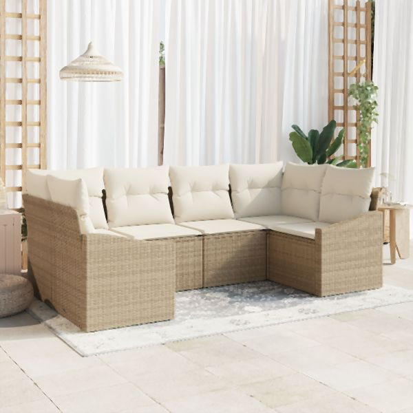 vidaXL 6-teiliges Garten-Sofaset mit Kissen Beige Poly Rattan, 3355530