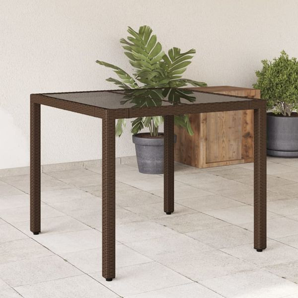 vidaXL Gartentisch mit Glasplatte Braun 90x90x75 cm Poly Rattan, 365587