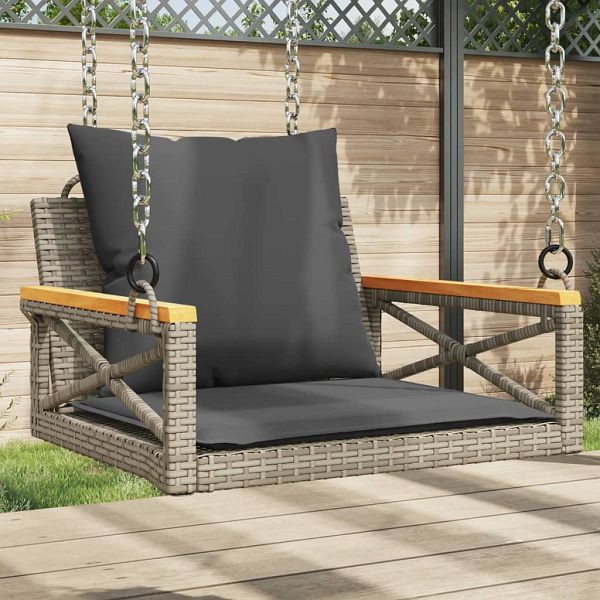 vidaXL Hängesessel mit Kissen Grau 63x62x40 cm Poly Rattan, 368174