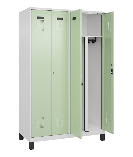 C+P PSA Schwarz-Weiß-Spind Evolo PLUS, mit Füßen, 4 Abteile, 1950x1200x500mm, 9, Frontfarbe RAL 6019 Weissgrün, Zylinderschloss, 049012-40P S10046
