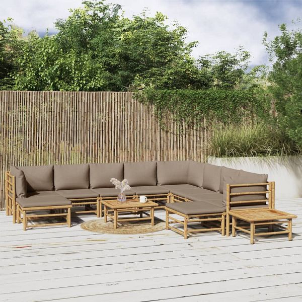 vidaXL 12-teilig Garten-Lounge-Set mit Kissen Taupe Bambus, 3155131