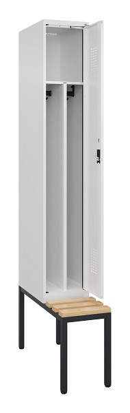 C+P Spind Evolo PLUS, 1 Abteile, 2120x300x815mm, 9016/9016, Haken 4, Zylinderschloss, Sitzfläche Buche-Hartholz, Sitzbank, 0490507-10F S10048