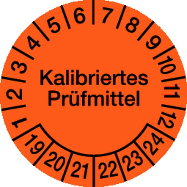 Schilder Klar Prüfplakette Kalibriertes Prüfmittel ab 23 orange/schwarz, 30 mm Folie selbstklebend, VE: 40 Stück, 45/61.23