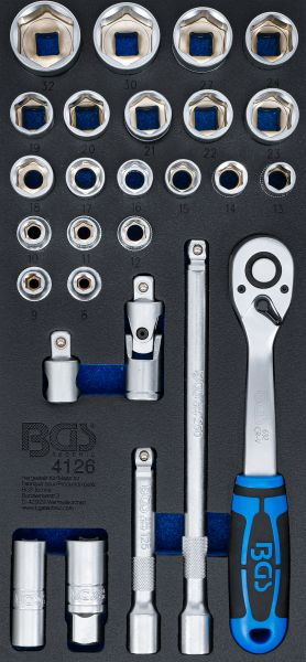 BGS Werkstattwageneinlage 1/3: Steckschlüssel-Satz, 12,5 mm (1/2"), 27-teilig, 4126