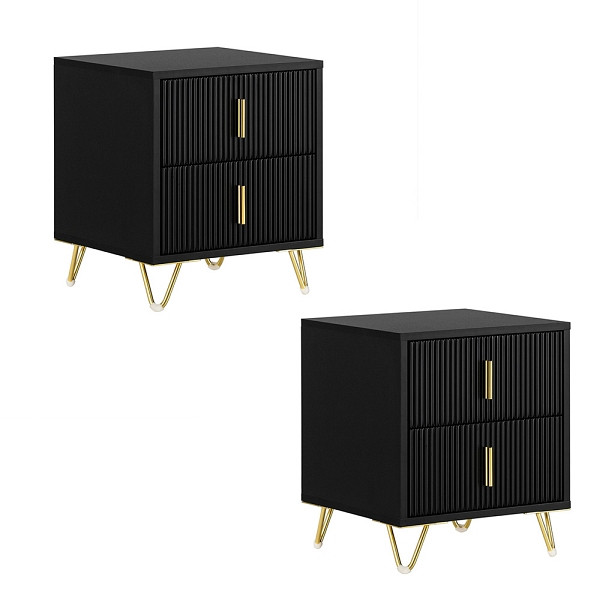 SoBuy Nachttisch mit 2 Schubladen Schwarz 63x46.5x47.3cm, Funktional, VE: 2 Stück, FBT115-SCHX2