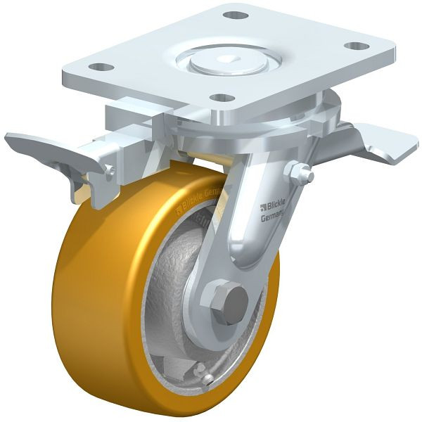 Blickle LO-GTH 127K-ST-RI4 Stahlgeschweißte Schwerlast-Lenkrolle mit Feststeller, Blickle Extrathane®, Hellbraun, 486852