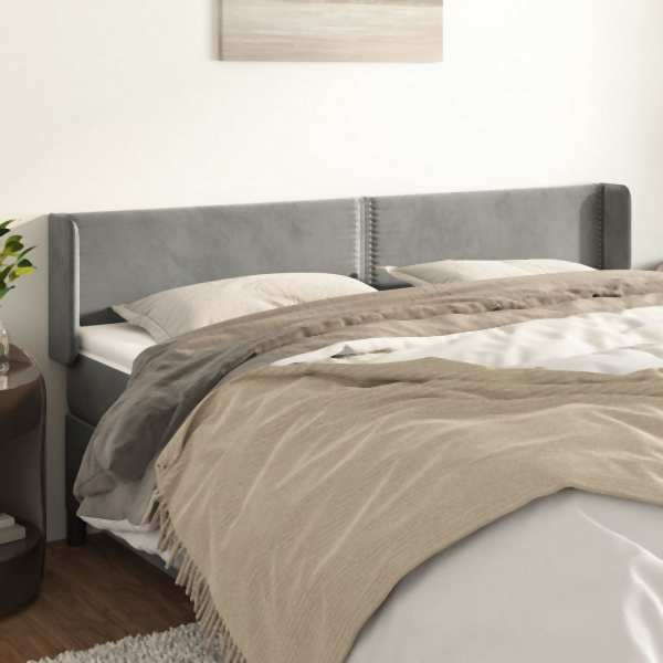 vidaXL Kopfteil mit Ohren Hellgrau 203x16x78/88 cm Samt, 3118694