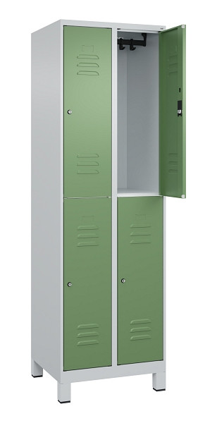 C+P Doppelstock-Spind Classic PLUS, Füße, 2 Abteile, 1950x600x500mm, 7035/6011, 080310-20 S10021