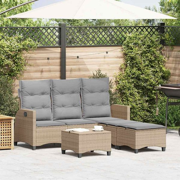 vidaXL 3-tlg. Garten-Sofagarnitur mit Kissen L-Form Beige Poly Rattan, 3328641