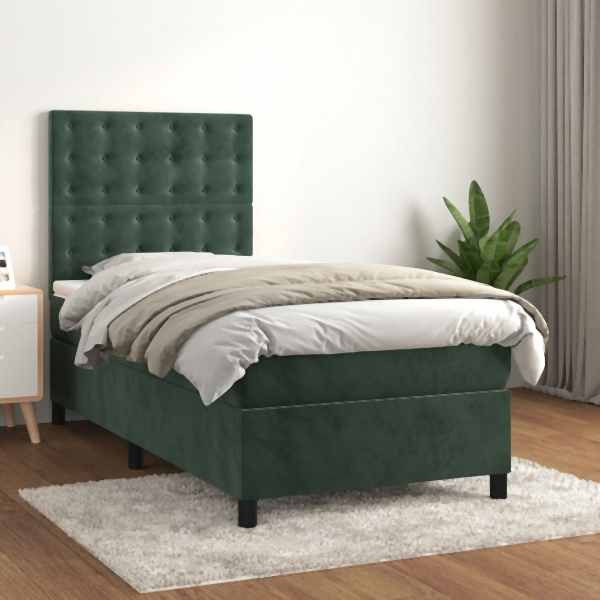 vidaXL Boxspringbett mit Matratze Dunkelgrün 100x200 cm Samt, 3143250