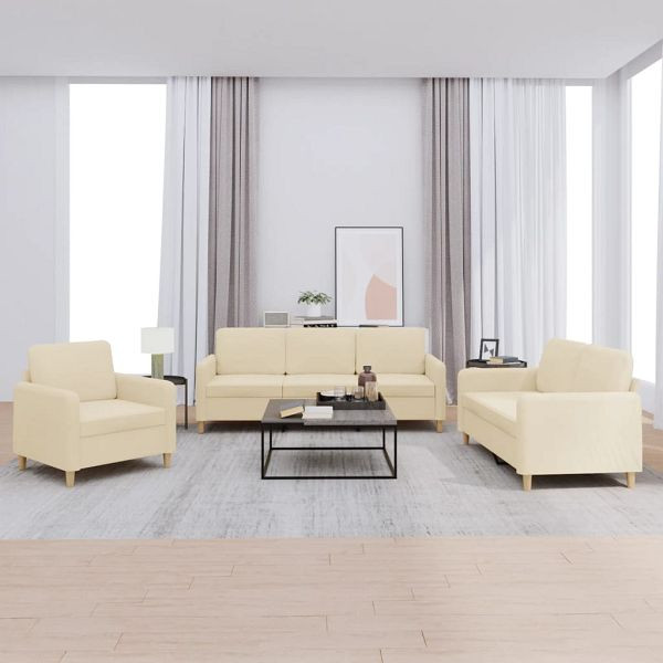 vidaXL 3-tlg. Sofagarnitur mit Kissen Creme Stoff, 3202056