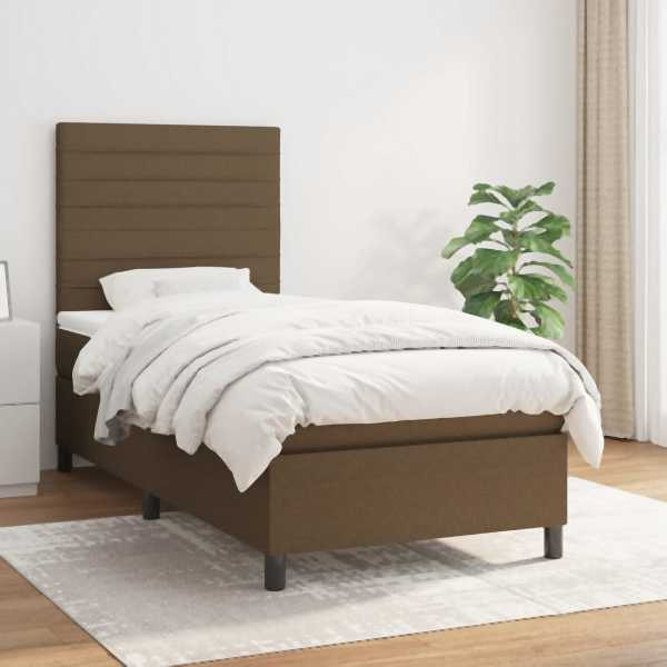 vidaXL Boxspringbett mit Matratze Dunkelbraun 90x200 cm Stoff, 3141828