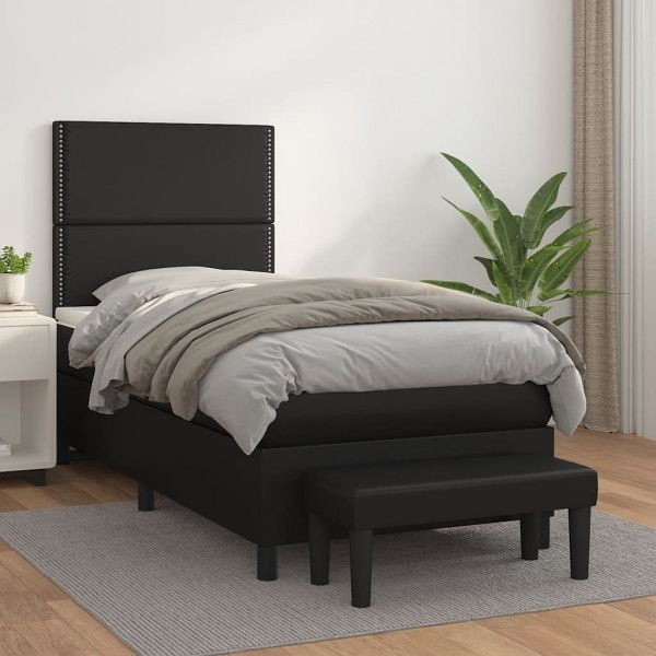 vidaXL Boxspringbett mit Matratze Schwarz 90x200 cm Kunstleder, 3137581